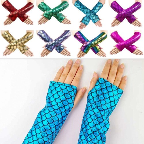Colorful Arm Sleeves Fish Scale Cosplay Gloves Gothic Mittens Mermaid