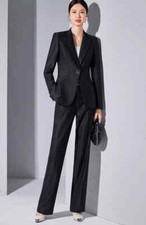 Tailleur Completo Ufficio Outfit Set Outfit Giacca Blazer Nero Raso Slim 21187