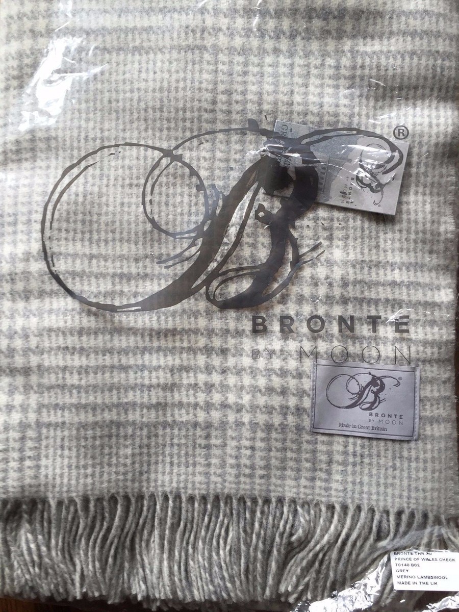 BRONTE by MOON Grey Gray Throw Merino Lambswool Prince of Wales Check Made  in UK