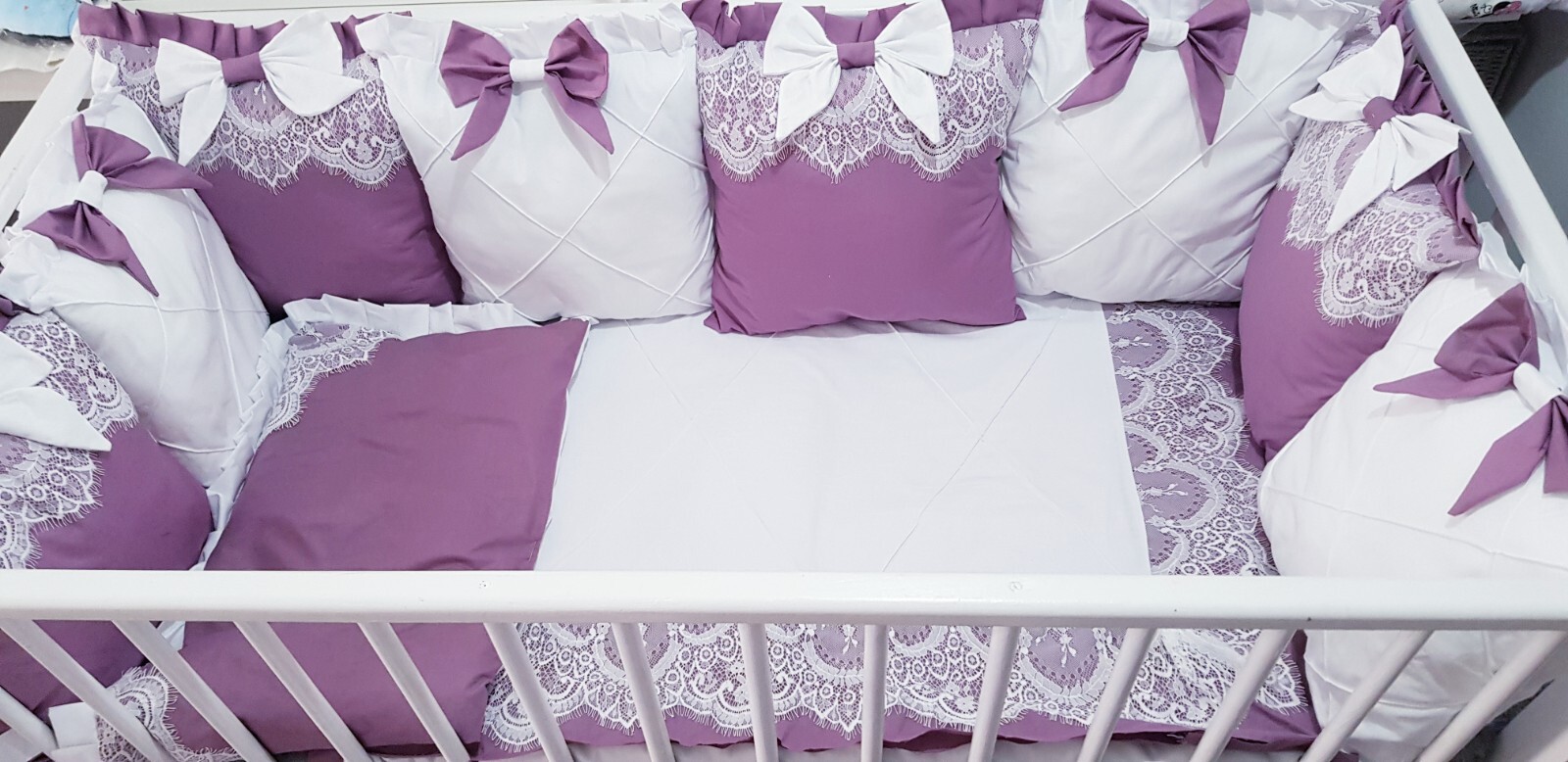 Luxury Purple White Cot Bedding Set Quilted eBay
