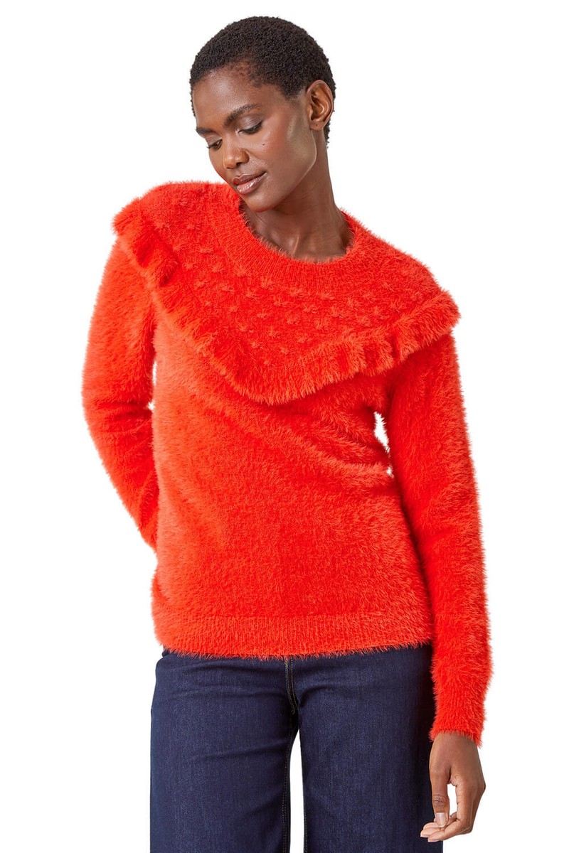 Fluffy Frill Detail Jumper For Women UK Ladies Roman Originals
