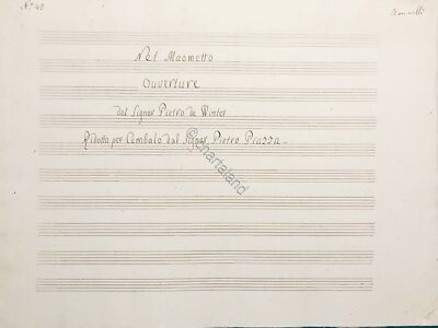 Manuscript Sheet Music - Overture in Mohammed for Harpsichord by P.Piazza - Sec. XIX