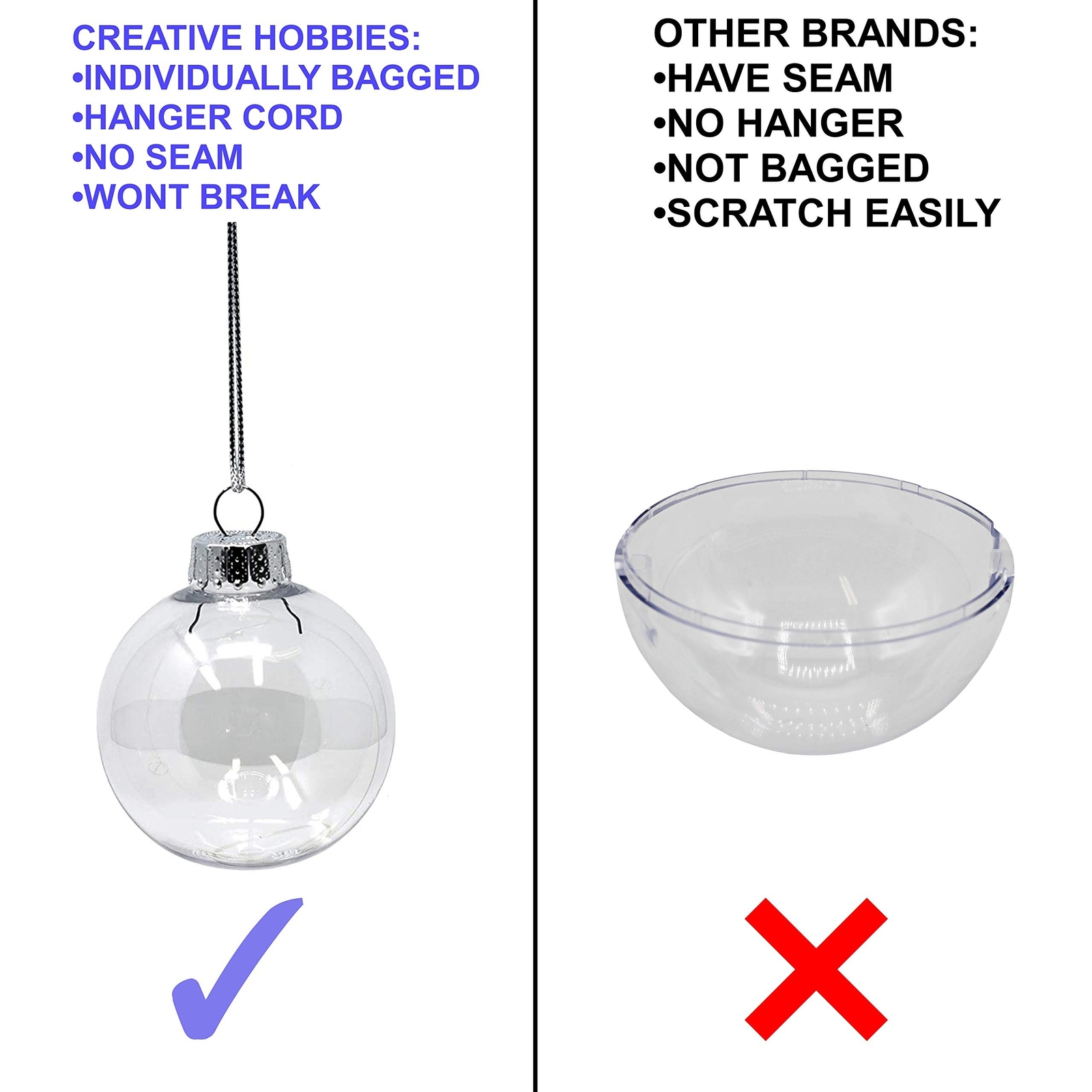 Creative Hobbies Bulk Pack of 24 - Heart Shape Clear Plastic Christmas Orname...