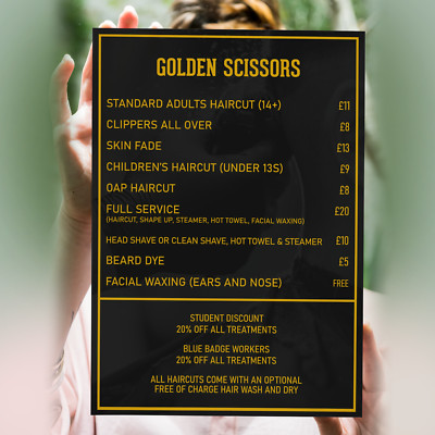 Friseursalon Preisliste Werbung Salon Schild Poster Druck - A5 A4 A3 A2 A1