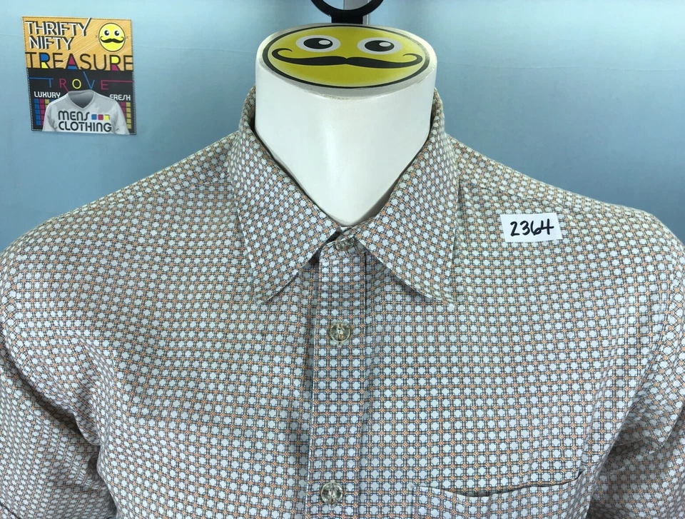 Mens Oakley SS Large Geometric Rounded Square Patt Cuffed Blue Orange Bttn Shirt - Image 3 of 4