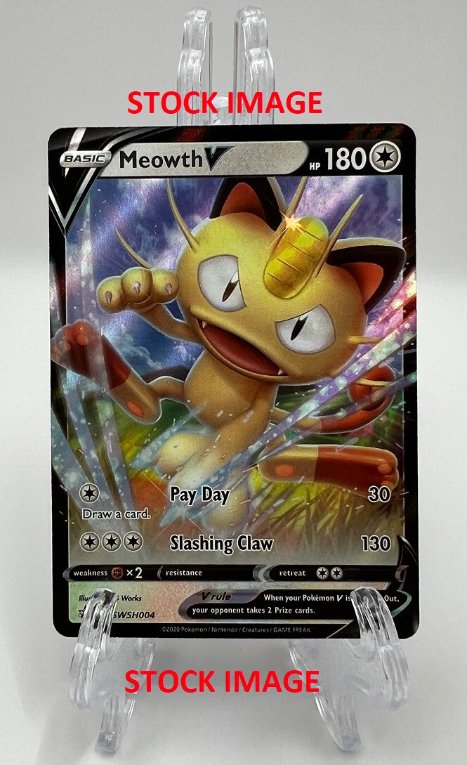 (402763) Pokemon Sword & Shield Meowth V SWSH004 Holo Rare Black Star Promo Card