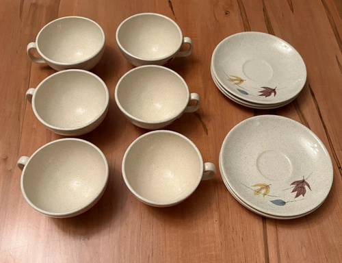 Vintage Franciscan Autumn Leaves Coffee Cup & Saucer Lot of 6 Sets - Fall MCM