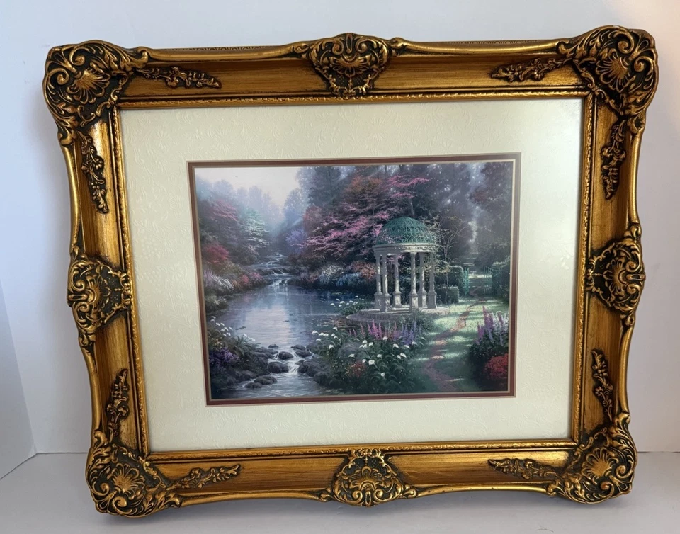 Impresión artística certificada Thomas Kinkade Garden of Prayer sin resplandor bellamente enmarcada Foto 2 de 4