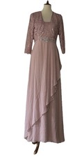 Jessica Howard Dress Set Sz 8 Dusty Rose Lace Sequin Gown  Jacket Formal Modest