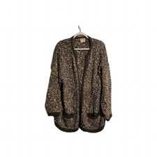 Harrington Park Women's Oversized Open Cardigan Sz 1X Multi Color Gray Trim