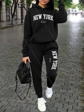 Women  s NEW YORK Tracksuit 2PCS Set Hoodie Sweatpants Jogging Suit Outfit