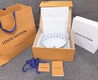 Louis Vuitton Large Bowl Plate Monogram Flower Tile Blue Dish Tableware Auth New