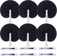 12 Packs Decorative Paper Folding Hand Fans Handheld,Black Round Foldable Weddin