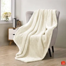 VCNY 50x70 Oversized Plush Throw Blanket, Beige, Hypoallergenic & Washable