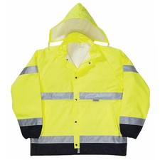 Occunomix Lux-Tjr-Ym Rain Jacket With Zip Rollaway Hood, Polyester, Class 3 R,