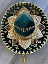VTG BELRI HAT Sombrero ADULT Green Velvet GOLD Mariachi Band Handmade in Mexico