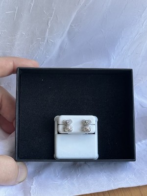 Teddybär Ohrstecker massiv 925 Silber 1,00ctw ECHTER Moissanit NEU Pushbacks