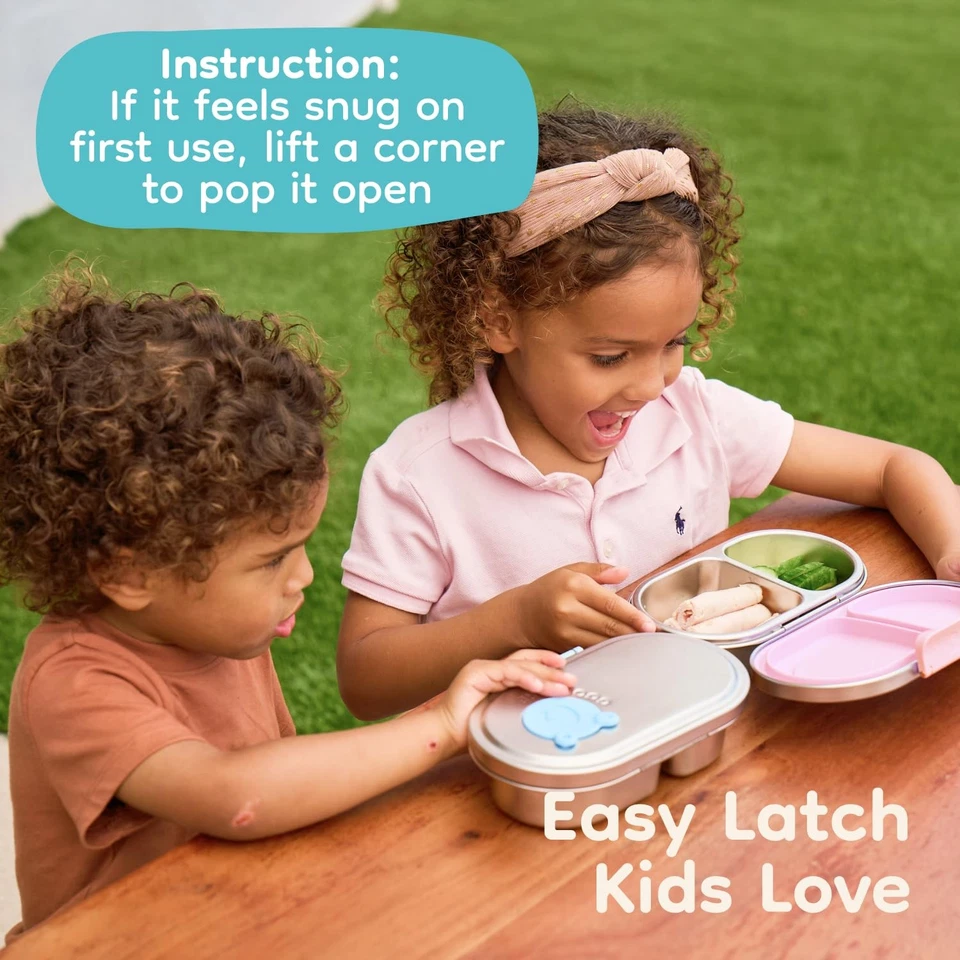 Stainless Steel Snack Container for Kids – 2 Compartment Metal Bento Box, Lea... - Image 3 of 4