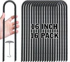 Trampoline Stakes, 16 Inch 8mm U-Shaped Ground Anchors, 16 Pack