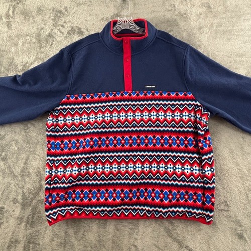 Lands End T200 Heritage Fleece Snap Neck Pullover XXL Red Navy Chevron Fair Isle - Picture 3 of 11