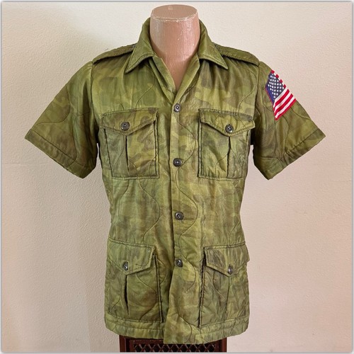 60s VTG Vietnam War Thailand Tailor Made ERDL Poncho Liner Bush Safari Jacket