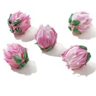 10pcs Handmade Lampwork Glass Beads Magenta Lotus Bud Loose Spacer Bead for DIY