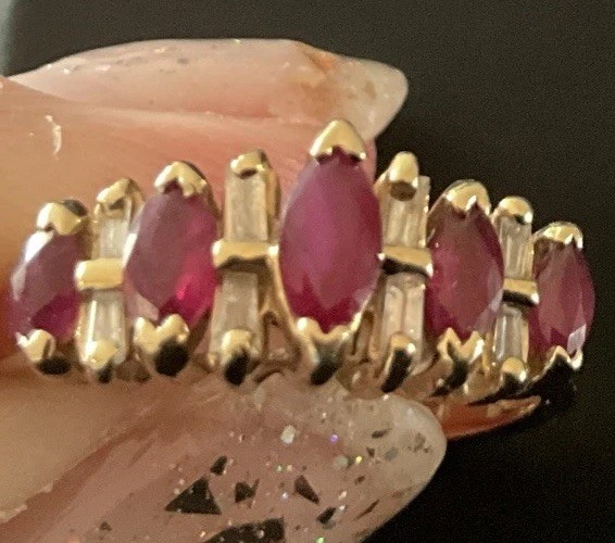 Ruby Ring In 14k Gold w/ Lab Created Ruby In Marq… - image 1