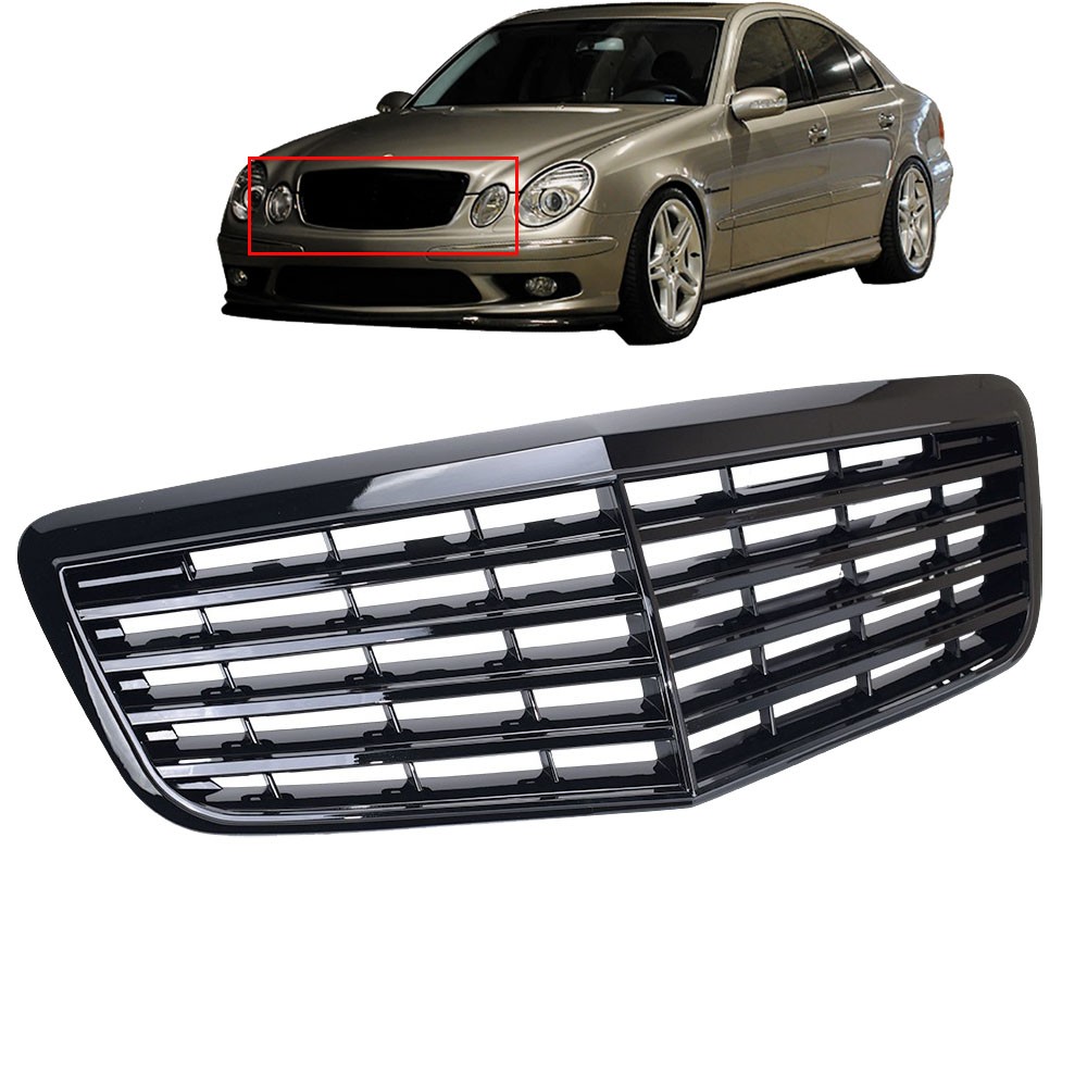 Gloss Black Front Grille Grill For 2007-2009 Mercedes Benz W211 E350 E500 E63