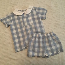 Jetson Cubbington dressy bobby suit shorts shirt blue plaid 2 piece Easter 5 boy