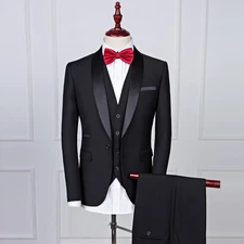 Mens Shawl Collar One Button 3pcs Suits Jacket Vest Pants Formal Dress Stage Sz