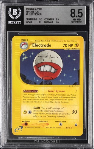 2003 POKEMON AQUAPOLIS REVERSE FOIL #8 ELECTRODE BGS 8.5