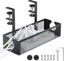 No Drill Under Desk Cable Management Tray Metal Wire Organizer Black