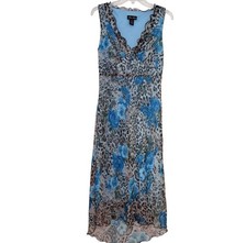 Vtg Y2K Womens Floral Leopard Print Dress Size 8 Midi Empire Waist Boho Glam
