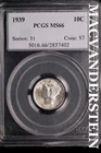 1939 Mercury Dime-PCGS MS 66 Choice Gem BU No Reserve #SLL408
