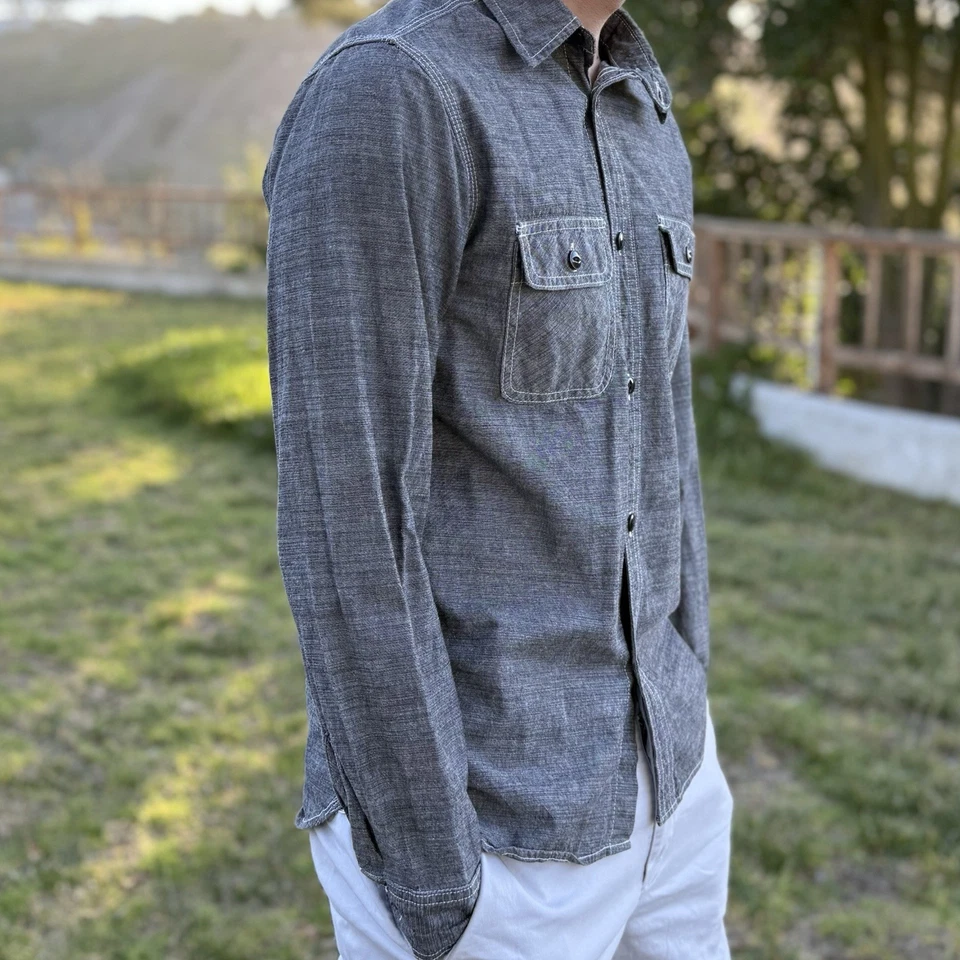 Five Brother Shirt Men Gray Large Chin Strap Sanforized Union Made USA True Vtg - Image 4 of 4