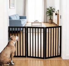 Freestanding Wooden Dog Gate Indoor Foldable 3 Panel Pet Fence Black 32" H Tall