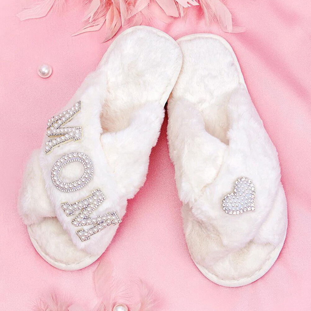 APL Pantofole casual lettere perle mamma fascia incrociata regalo festa della mamma antiscivolo morbide calde