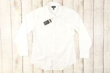 ALFANI ALFATECH WHITE LARGE 32/33 SLIM PLEATED PANEL FORMAL BUTTON FRONT SHIRT
