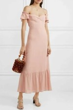 Reformation Butterfly Off-the-Shoulder Ruffle Crepe Midi Dress Blush Pink Size 4