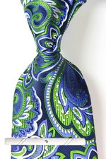 Classic Paisley Blue Green Silver JACQUARD WOVEN 100 Silk Men's Necktie Tie