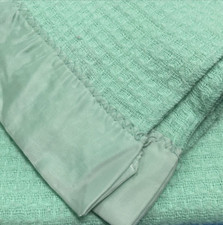 Vintage Pastel Green Acrylic Receiving Thermal Waffle Nylon Trim Baby Blanket