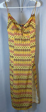 Urban Outfitters Yellow Geometric Midi Spaghetti Strap Side Slit Dress v21