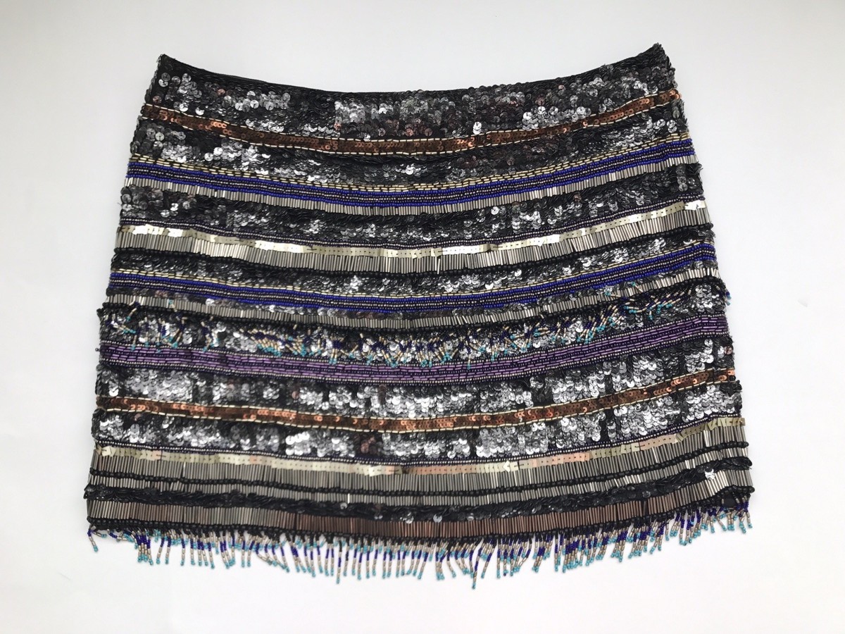 PARKER Corsica Multicolor Metallic Beaded Sequin Embellished Mini Skirt  Size