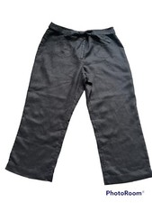 J.Jill Linen Wide Leg Stretch Cropped Pants Belted Black Womans Size 16 p58