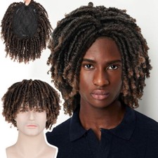 Men Synthetic Short Dreadlock Hair Topper Wig with Clip in Braided Half Wigs 5in