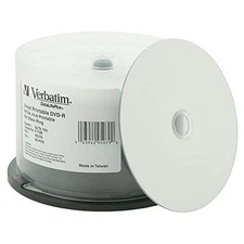 50 VERBATIM 16X Blank DVD-R 4.7GB DataLifePlus White Inkjet Hub Printable 95079