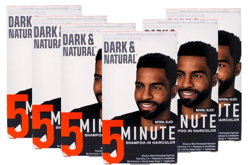 6 Pack SoftSheen-Carson Dark & Natural Hair Dye for Men 5-Min Gray Coverage Blk