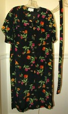 Abito vintage ANISETTE blu navy e floreale brillante con cintura, taglia 19, Made Italy