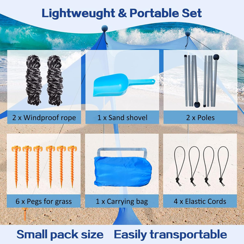 Strand Überdachung Strandzelt Pop-up-Schirm 7,5 x 7,5 Fuß tragbar Sonnenschutz Extra Windp - Bild 5 von 7