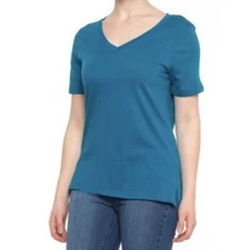Eddie Bauer Women's V-Neck T-Shirt Short Sleeve Peacock Teal MSRP $25